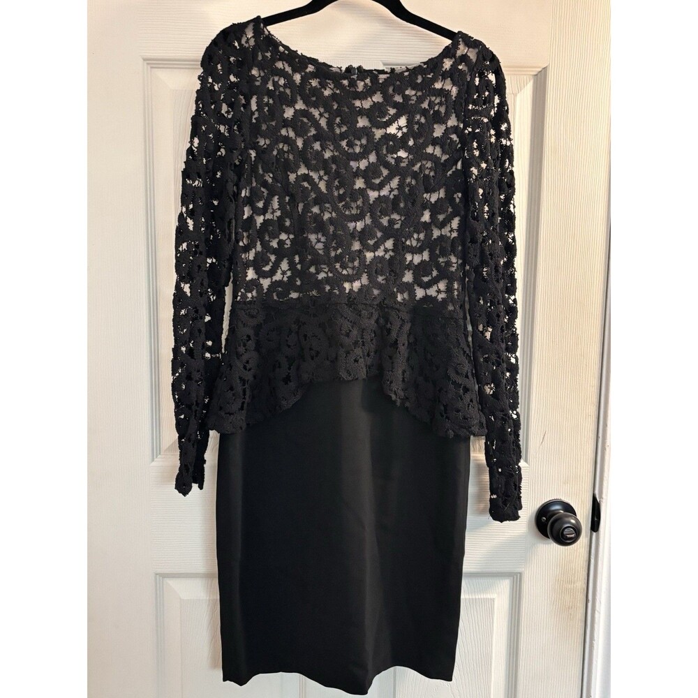 Catherine Malandrino Black Lace Peplum Dress Size 10 Long Sleeve